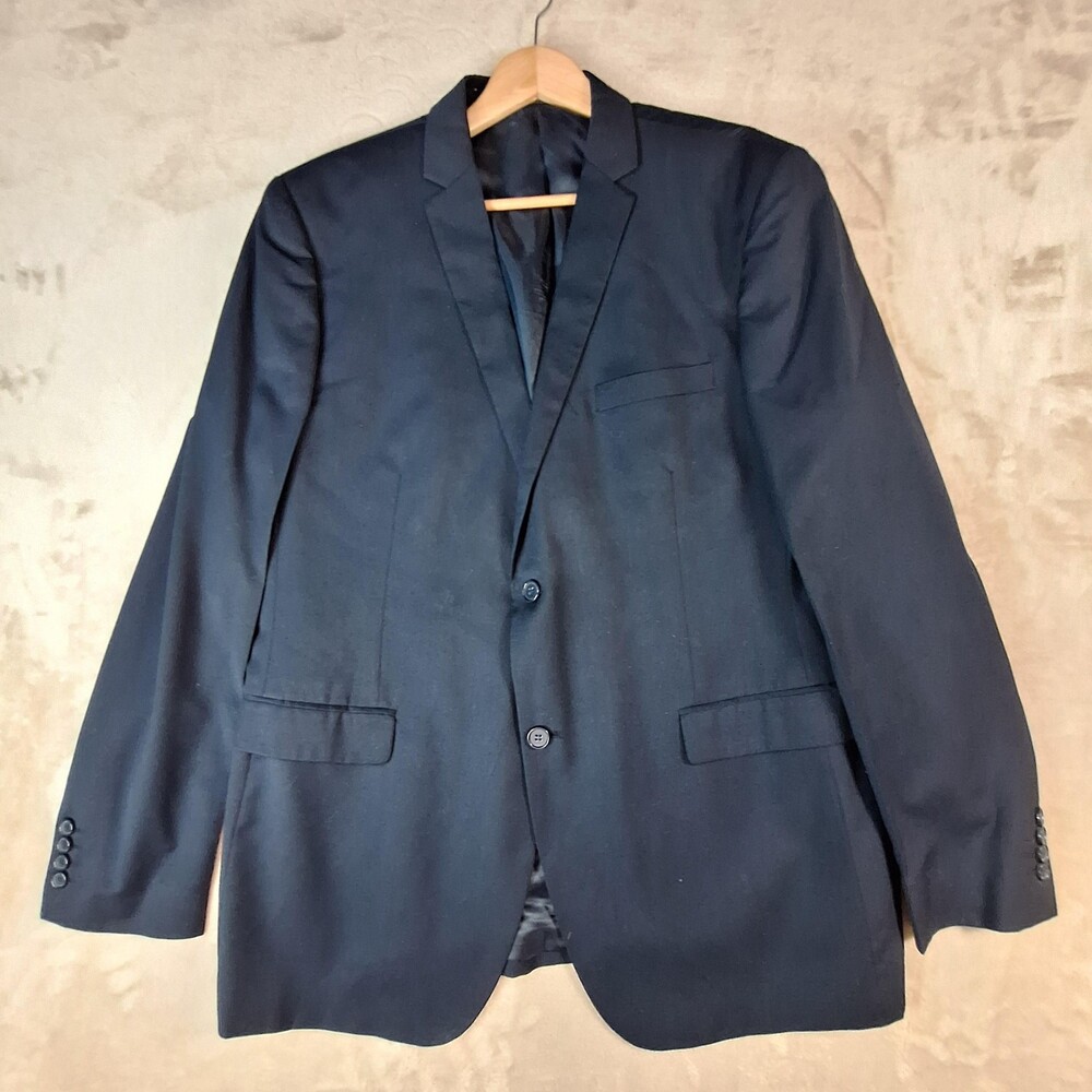 Fariani Suit Jacket Mens 48 Blue Solid Double Vent 2 Button Business Formal